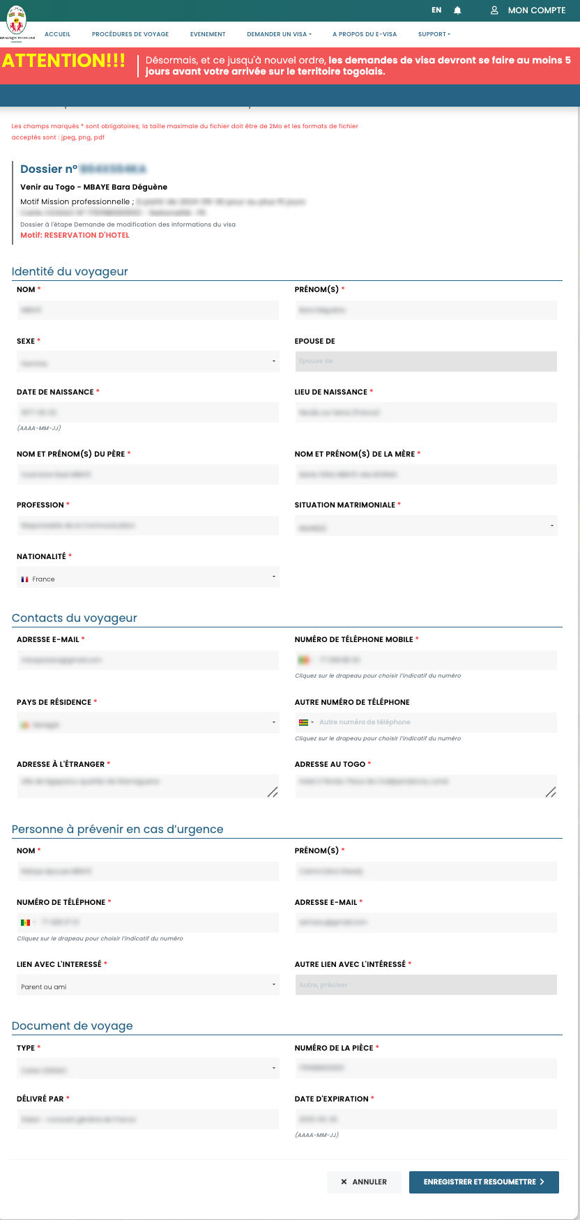 image du formulaire de formalité de voyage